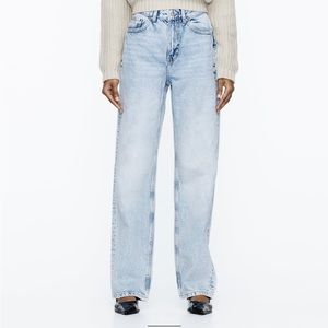 Zara high rise long length straight cut jeans